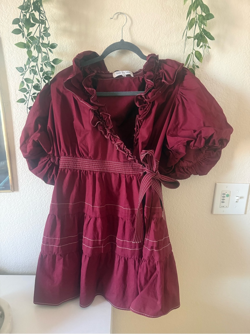 Sofie the label Burgundy Ruffle Wrap Mini Dress